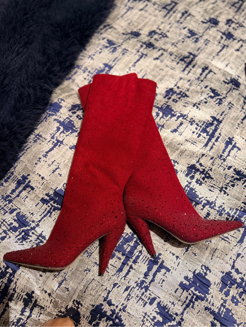 Jessica Simpson Red Knee-High Stiletto Boots with Sparkle